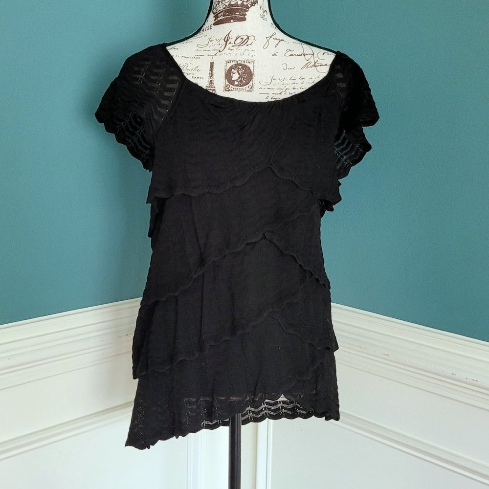White House Black Market Sweater Knit Scallop Ruffle Top XL